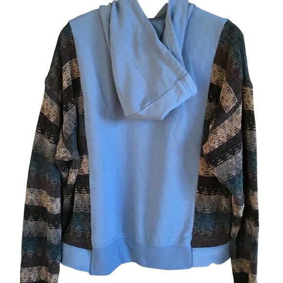 Upcycled Hoodie With Sweater Sleeves, Plus Size: Blue Sweatshirt Jacket - Picture 2 of 10